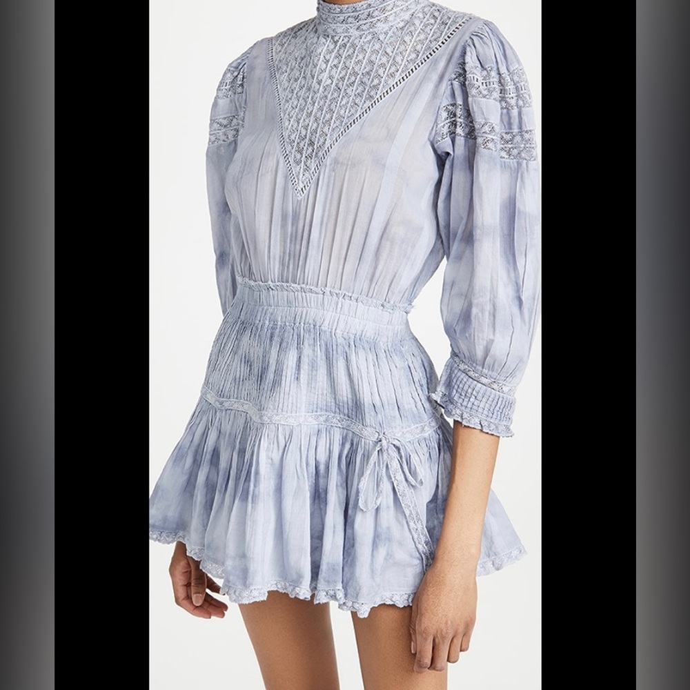 Love Shack Fancy Viola Dress - Washed Denim Hand Tie Dye